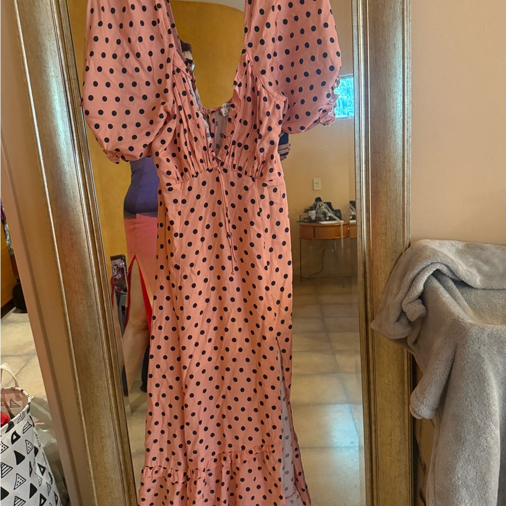 For Love And Lemons Pink Backless Polka Dot Dress